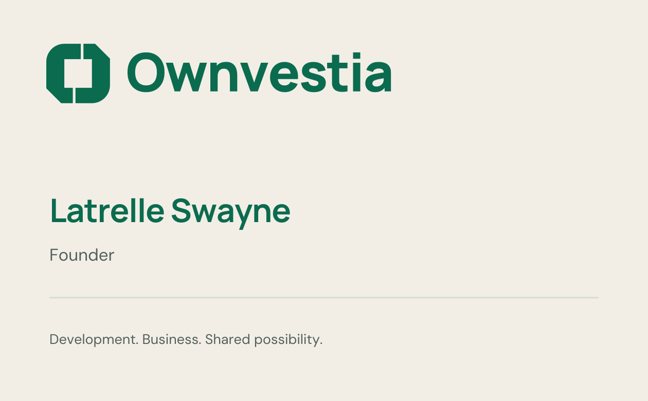 Ownvestia card concept for founder Latrelle Swayne